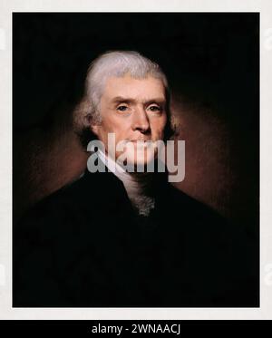 Ritratto del presidente degli Stati Uniti e padre fondatore Thomas Jefferson dipinto nel 1800 da Rembrandt Peale Foto Stock