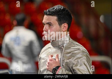 Padova, Italia. 1 marzo 2024. Marciano (ITA) Ritratto durante la Coppa del mondo a squadre di scherma, Sword Match a Padova, 1 marzo 2024 credito: Agenzia fotografica indipendente/Alamy Live News Foto Stock