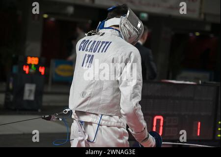 Padova, Italia. 1 marzo 2024. Colautti (ITA) durante la Coppa del mondo a squadre di scherma, Sword Match a Padova, Italia, 01 marzo 2024 crediti: Agenzia fotografica indipendente/Alamy Live News Foto Stock