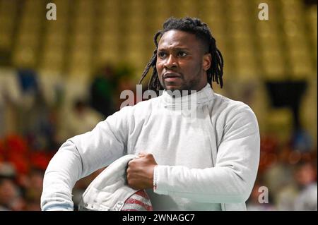 Padova, Italia. 1 marzo 2024. Ritratto di Homer (USA) durante la Coppa del mondo della squadra di scherma, Sword Match a Padova, Italia, 01 marzo 2024 credito: Agenzia fotografica indipendente/Alamy Live News Foto Stock