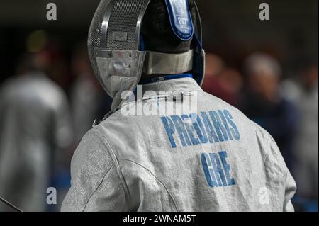 Padova, Italia. 1 marzo 2024. Predaris (GRE) durante la Coppa del mondo a squadre di scherma, Sword Match a Padova, Italia, 01 marzo 2024 crediti: Agenzia fotografica indipendente/Alamy Live News Foto Stock