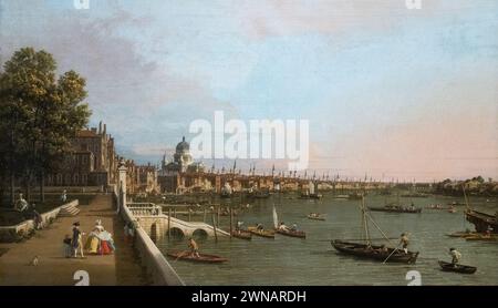 Giovanni Antonio Canal, o Canaletto painting UK; "il Tamigi dalla terrazza di Somerset House, Londra", 1750. Pittore italiano del XVIII secolo. Foto Stock