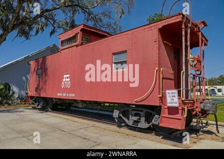 Railroad Caboose risiede nel James Paul Park di High Springs, Florida. Foto Stock