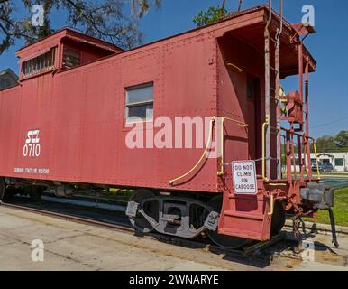 Railroad Caboose risiede nel James Paul Park di High Springs, Florida. Foto Stock