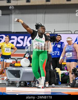 Glasgow, Scozia, Regno Unito. 1 marzo 2024. Jessica INCHUDE (POR) nella Women Shot Put Final durante i Campionati mondiali di atletica indoor all'Emirates Arena, Glasgow, Scozia, Regno Unito. Crediti: LFP/Alamy Live News Foto Stock