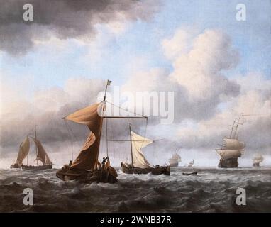 Willem van de Velde il dipinto più giovane; "A Brisk Breeze", c1665 paesaggio marino; pittore e pittura marina olandese, - 1600 - XVII secolo Foto Stock