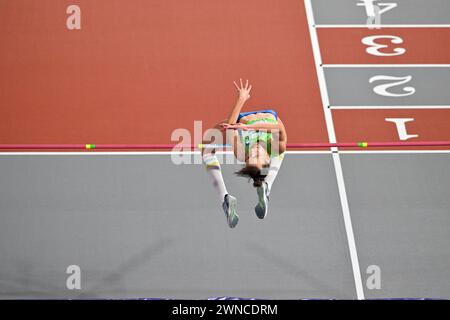 Glasgow, Scozia, Regno Unito. 1 marzo 2024. Lia APOSTOLOVSKI (SLO) chiude 3° nella finale di salto alto femminile durante i Campionati mondiali di atletica indoor all'Emirates Arena di Glasgow, Scozia, Regno Unito. Crediti: LFP/Alamy Live News Foto Stock