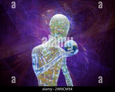 Intelligenza artificiale che controlla il mondo, immagine concettuale Foto Stock