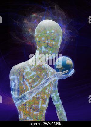 Intelligenza artificiale che controlla il mondo, immagine concettuale Foto Stock