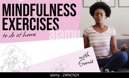 Promuovendo il benessere mentale, una donna che pratica consapevolezza a casa incarna tranquillità e concentrazione Foto Stock
