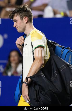 Acapulco, Messico. 1 marzo 2024. Jack Draper del Regno Unito reagisce dopo la semifinale contro Alex De Minaur dell'Australia al torneo ATP Mexican Open 2024 di Acapulco, Messico, 1 marzo 2024. Crediti: Li Mengxin/Xinhua/Alamy Live News Foto Stock