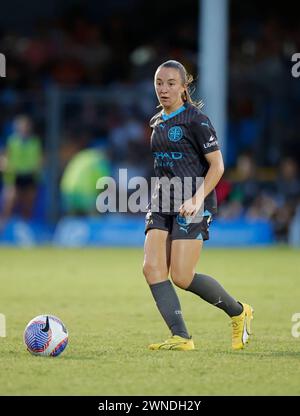 Brisbane, Australia. 2 marzo 2024. Brisbane, Australia, 2 marzo 2024: Hughes (14 Melbourne) in azione durante la partita Liberty A League tra Brisbane Roar e Melbourne City FC al Perry Park (Promediapix/SPP) credito: SPP Sport Press Photo. /Alamy Live News Foto Stock