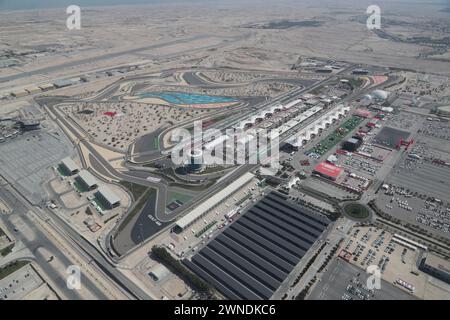 Sakhir, Bahrein. 1 marzo 2024. Vista aerea del circuito. 01.03.2024. Campionato del mondo di formula 1, Rd 1, Gran Premio del Bahrain, Sakhir, Bahrain, giorno di qualificazione. Il credito fotografico dovrebbe essere: XPB/Alamy Live News. Foto Stock