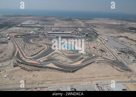 Sakhir, Bahrein. 1 marzo 2024. Vista aerea del circuito. 01.03.2024. Campionato del mondo di formula 1, Rd 1, Gran Premio del Bahrain, Sakhir, Bahrain, giorno di qualificazione. Il credito fotografico dovrebbe essere: XPB/Alamy Live News. Foto Stock