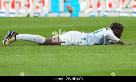 Barcellona, Spagna. 24 febbraio 2024. Illiax Moriba Kourouma del Getafe CF durante la Liga EA Sports match tra FC Barcelona e Getafe CF giocato al Lluis Companys Stadium il 24 febbraio 2024 a Barcellona, Spagna. (Foto di Alex Carreras/Imago) credito: PRESSINPHOTO SPORTS AGENCY/Alamy Live News Foto Stock