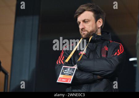 Lovanio, Belgio. 27 febbraio 2024. Jelle Schelstraete - Direttore operativo calcio della RBFA, nella foto di una partita tra le squadre nazionali del Belgio, chiamata Red Flames e Ungheria nella promozione/retrocessione tra i gruppi A e B, partita di andata nella competizione UEFA Women's Nations League 2023-24, sabato 27 febbraio 2024 a Lovanio, BELGIO. Crediti: Sportpix/Alamy Live News Foto Stock