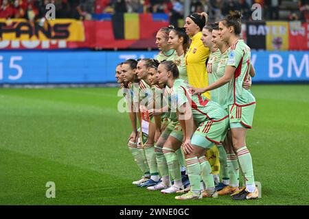 Lovanio, Belgio. 27 febbraio 2024. Giocatori ungheresi nella foto durante una partita tra le squadre nazionali del Belgio, chiamata Red Flames e Ungheria nella promozione/retrocessione tra i gruppi A e B, partita di andata nella competizione UEFA Women's Nations League 2023-24, sabato 27 febbraio 2024 a Lovanio, BELGIO . Crediti: Sportpix/Alamy Live News Foto Stock