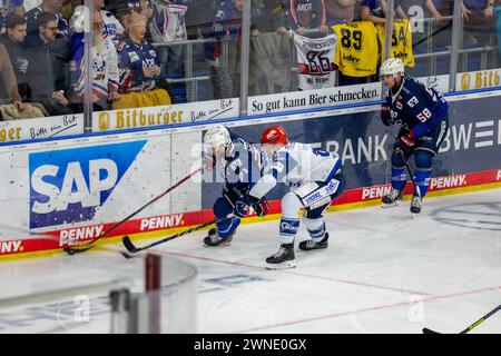 01.03.2024, DEL, Deutsche Eishockey Liga, Saison 2023/24, 50. Spieltag): Adler Mannheim gegen Schwenninger Wild Wings (1:4) Foto Stock