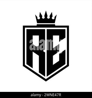 Logo RE Letter Logo monogramma in grassetto forma geometrica con contorno a corona modello di design in stile bianco e nero Foto Stock