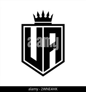 Scudo audace monogramma UA Letter Logo forma geometrica con contorno a corona modello in stile bianco e nero Foto Stock