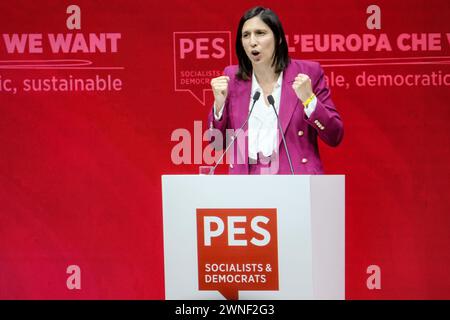 Roma, Italia. 2 marzo 2024. Elly Schlein durante i lavori del Congresso elettorale del Partito Socialista Europe PSE tenutosi a Roma, sabato, 02 marzo 2024 (foto Mauro Scrobogna/LaPresse) Elly Schlein durante i lavori del congresso elettorale del Partito Socialista Europa PSE tenutosi a Roma, sabato 2 marzo 2024. (Foto di Mauro Scrobogna/LaPresse) credito: LaPresse/Alamy Live News Foto Stock