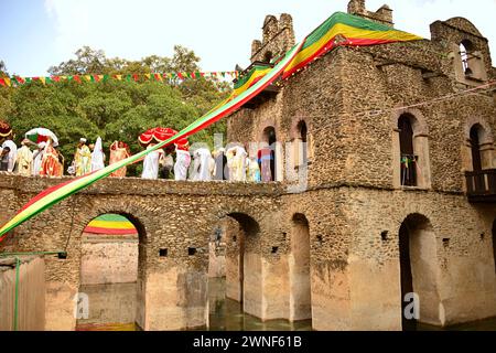 Timkat-Epifania, è la più importante festa religiosa della Chiesa copta ortodossa, il battesimo di Gesù Foto Stock