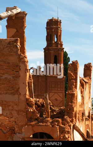 Dettagli dei resti in rovina di Belchite, distrutti durante la guerra civile spagnola Foto Stock