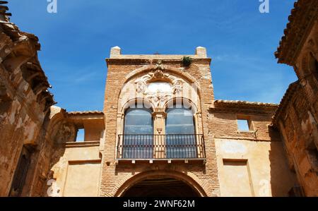 Dettagli dei resti in rovina di Belchite, distrutti durante la guerra civile spagnola Foto Stock