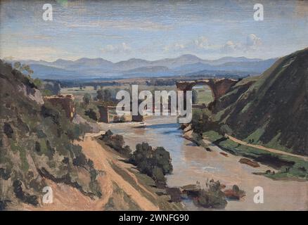 Il Ponte di Narni (francese: Le pont de Narni) è un dipinto del 1826 del Ponte d'Augusto a Narni dell'artista francese Jean-Baptiste-Camille Corot. Il dipinto è esposto al Musée du Louvre di Parigi. Foto Stock