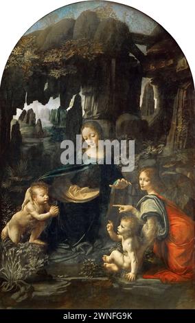 La Vergine delle rocce, talvolta Madonna delle rocce, è il nome di due dipinti dell'artista rinascimentale italiano Leonardo da Vinci, creati nel 1483 Foto Stock