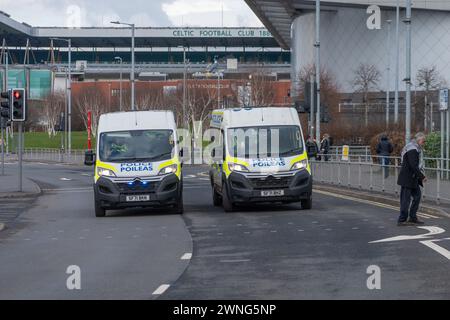 Glasgow, Scozia, Regno Unito. 2 marzo 2024. I manifestanti pro-palestinesi marciano all'Emirates Arena di Glasgow per protestare contro la partecipazione di atleti israeliani ai Campionati mondiali di atletica leggera indoor del 2024 e per chiedere un cessate il fuoco a Gaza. Crediti: R.Gass/Alamy Live News Foto Stock