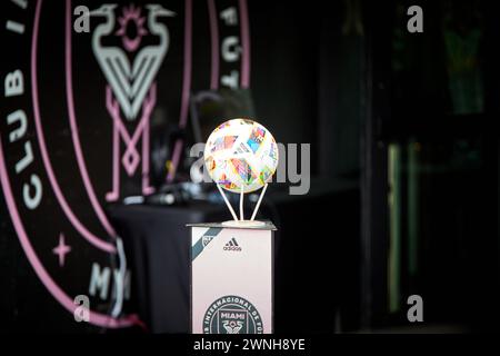 Fort Lauderdale, Florida, Stati Uniti. 2 marzo 2024. Vista della palla durante la partita Orlando City SC vs Inter Miami CF al CHASE Stadium in Florida, USA. Credito: Yaroslav Sabitov/YES Market Media/Alamy Live News. Foto Stock