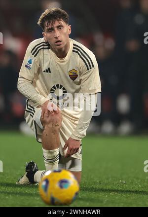 Monza, Italia. 2 marzo 2024. Tommaso Baldanzi dell'AS Roma reagisce durante la partita di serie A allo stadio U-Power di Monza. Il credito per immagini dovrebbe essere: Jonathan Moscrop/Sportimage Credit: Sportimage Ltd/Alamy Live News Foto Stock