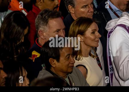 SAKHIR, BAHREIN: Christian Horner e Geri Halliwell, al Gran Premio di Formula 1 del Bahrain 2024 sul circuito Internazionale del Bahrain a Sakhir, Bahrein. Crediti: Michael Potts/Alamy Live News Foto Stock