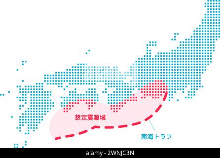 Mappa della regione ipocentrale del terremoto di Nankai. Illustrazione Vettoriale