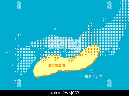 Mappa della regione ipocentrale del terremoto di Nankai. Illustrazione Vettoriale