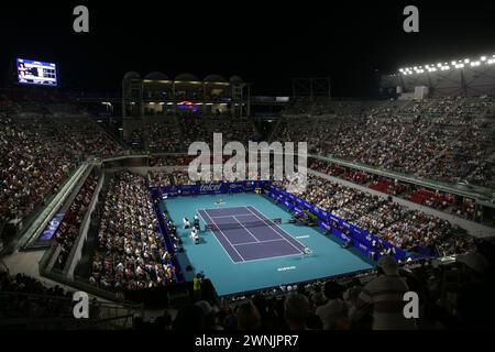 Acapulco, Messico. 2 marzo 2024. L'australiano Alex De Minaur e la norvegese Casper Ruud competono durante la finale maschile al torneo ATP Mexican Open 2024 ad Acapulco, in Messico, il 2 marzo 2024. Crediti: Francisco Canedo/Xinhua/Alamy Live News Foto Stock