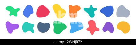 Forme di blob organiche. Forme irregolari astratte. Elementi deformati rotondi liquidi. Raccolta isolata su sfondo bianco. Illustrazione Vettoriale
