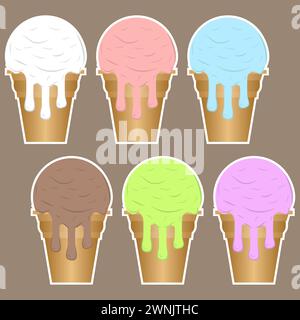 Set di gelato. Cialde con palline da gelato. Illustrazione Vettoriale
