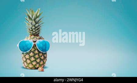 Divertente ananas con occhiali da sole, estate e vacanza Foto Stock