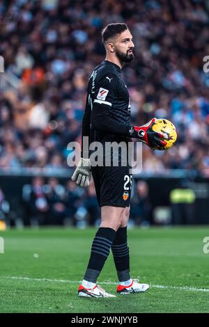 Valencia, Espagne. 3 marzo 2024. Giorgi Mamardashvili di Valencia durante la partita di campionato spagnolo di Liga tra Valencia CF e Real Madrid CF il 2 marzo 2024 allo stadio Mestalla di Valencia, Spagna - foto Alexandre Martins/DPPI credito: DPPI Media/Alamy Live News Foto Stock