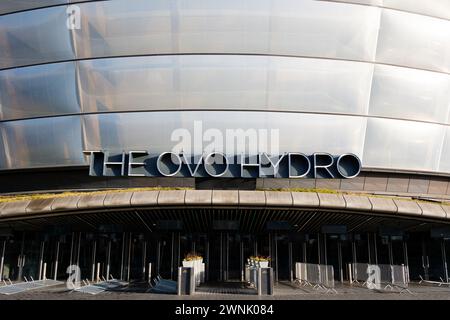 Glasgow Scozia: 13 febbraio 2024: Esterno dell'Hydro Arena di Glasgow, alias OVO Hydro Foto Stock