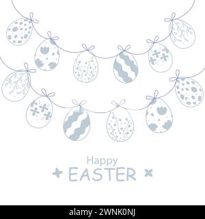 Cartolina di Pasqua con ghirlande di uova di Pasqua d'epoca con posto per il testo. Illustrazione Vettoriale
