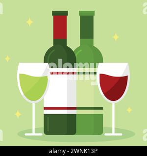bicchieri vini bottiglie illustrazione vettoriale Illustrazione Vettoriale