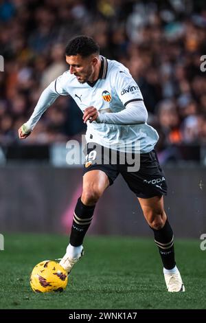 Valencia, Espagne. 3 marzo 2024. Selim Amallah di Valencia durante la partita di campionato spagnolo di Liga tra Valencia CF e Real Madrid CF il 2 marzo 2024 allo stadio Mestalla di Valencia, Spagna - foto Alexandre Martins/DPPI credito: DPPI Media/Alamy Live News Foto Stock