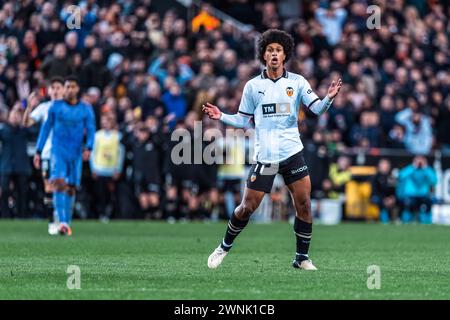 Valencia, Espagne. 3 marzo 2024. Peter Federico di Valencia durante la partita di campionato spagnolo di Liga tra Valencia CF e Real Madrid CF il 2 marzo 2024 allo stadio Mestalla di Valencia, Spagna - foto Alexandre Martins/DPPI credito: DPPI Media/Alamy Live News Foto Stock