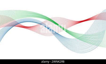 Sfondo astratto con linee sfumate delle onde colorate su sfondo bianco. Background tecnologico moderno, design a onde. Illustrazione vettoriale Illustrazione Vettoriale