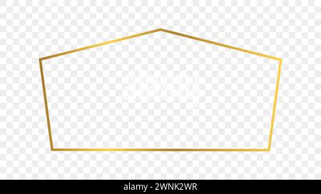 Telaio a forma di tetragone illuminato in oro isolato su sfondo trasparente. Cornice lucida con effetti luminosi. Illustrazione vettoriale. Illustrazione Vettoriale