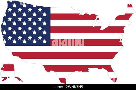 USA Flag in USA Map, USA Map with Flag, American Map, American Flag Illustrazione Vettoriale