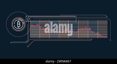 Infografiche astratte del tasso di cambio bitcoin in calo. Illustrazione Vettoriale